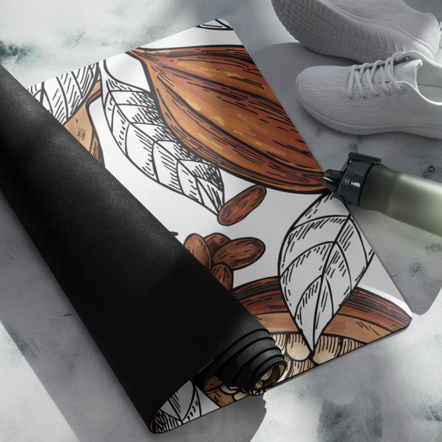 tapis yoga cacao enroulé